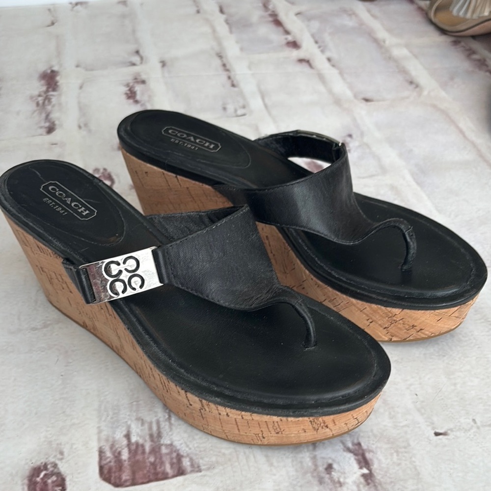 Coach Black and Brown Wedge Sandals FIRM price